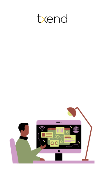 an animated person working on computer